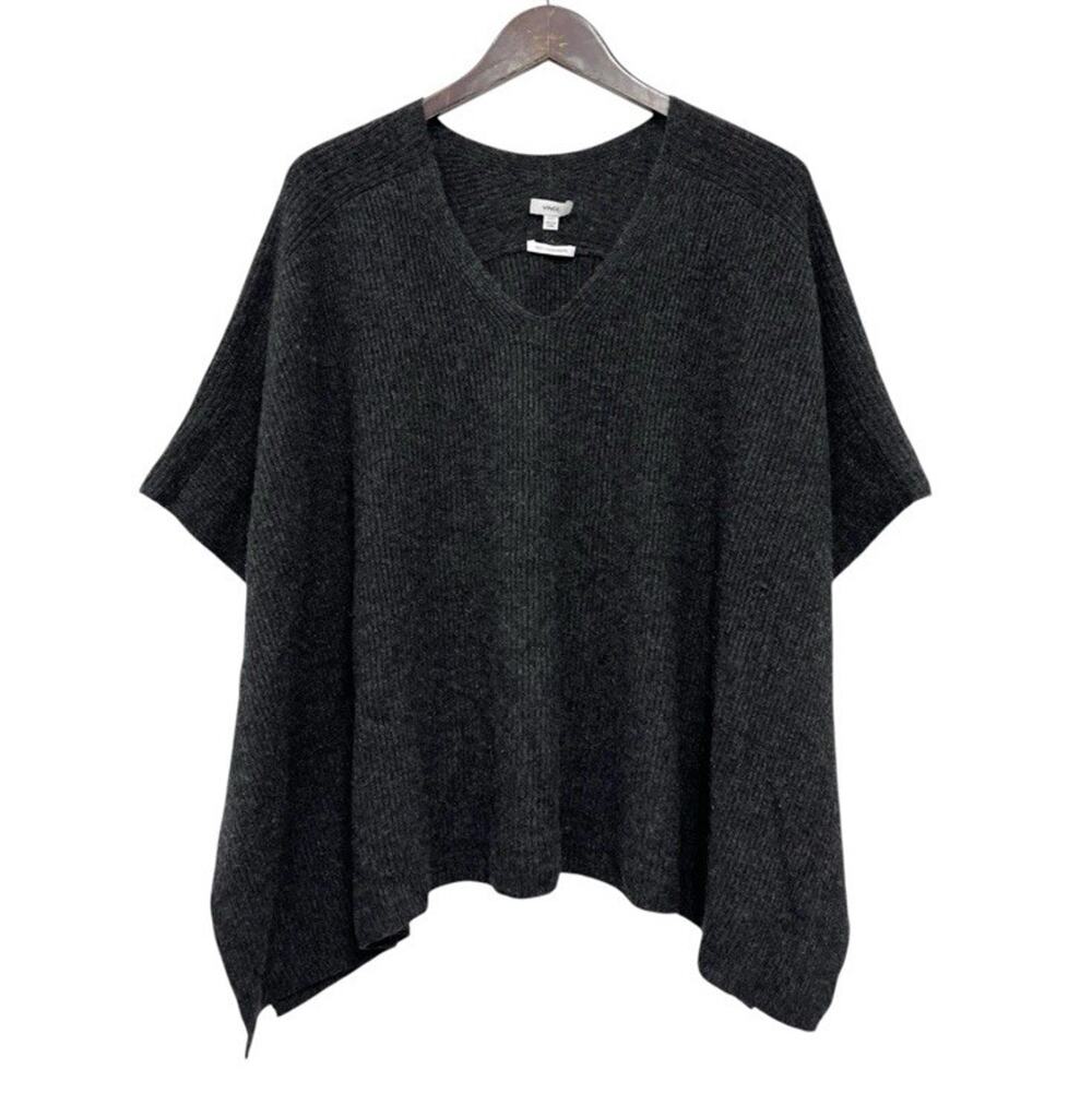Vince 100% Cashmere V Neck Poncho Sweater Charcoal Gray XS/S Oversized